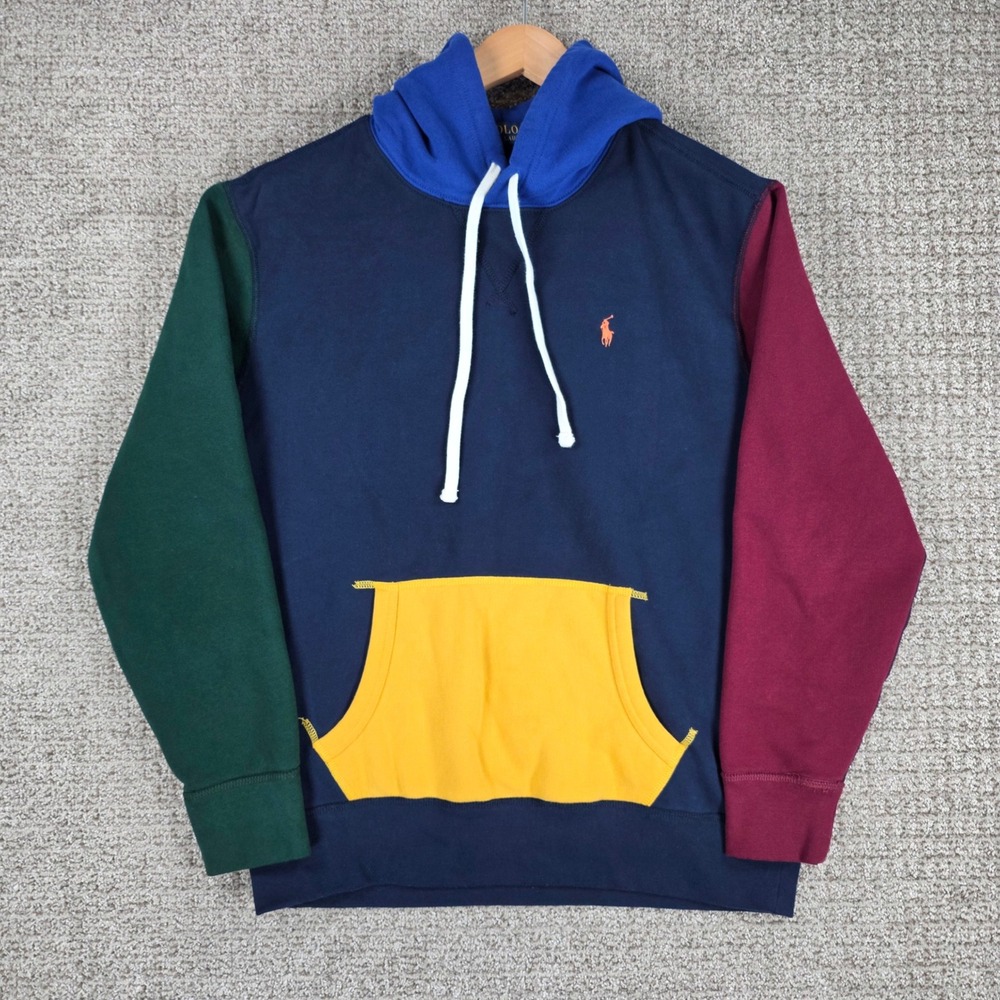 Polo Ralph Lauren Mens Colorblock Hoodie Navy Blue Green Maroon Yellow Sz Large